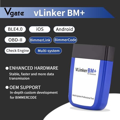 Vgate vLinker BM+(BT3.0/BLE4.0) OBD2 Scanner Bluetooth Fixd Diagnostic Scan Tool Code Reader for Bimmercode, Support for Android & iOS & Windows in Saudi Arabia