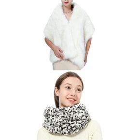 LA CARRIE Women Faux Fur Long Shawl and Faux Fur Scarf 2pc Set