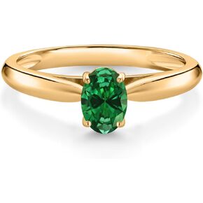 Gem Stone King 0.35 Cttw Oval Green Created Emerald 10K Yellow Gold Solitaire Engagement Ring For Women | Gemstone Birthstone | Oval 6X4MM | Available In Size 5, 6, 7, 8, 9