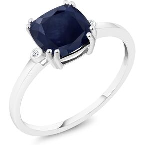 Gem Stone King 10K White Gold 8MM Cushion Gemstone Birthstone and White Diamond 3-Stone Engagement Ring | Three Stone Wedding Anniversary Promise Gold Ring For Women | Size 5,6,7,8,9