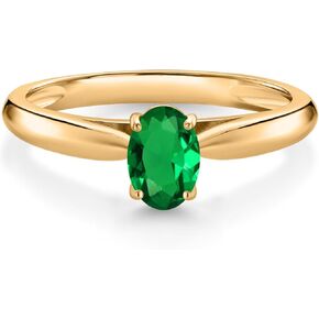 Gem Stone King 0.40 Ct Oval Green Nano Emerald 10K Yellow Gold Solitaire Engagement Ring