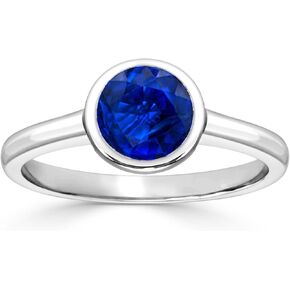 Diamond Wish 14K White Gold Round-Cut Blue Sapphire Gemstone Solitaire Engagement Ring Bezel(1/4-1 cttw) Size 4-9