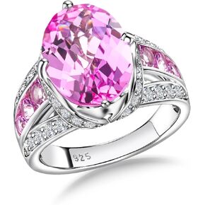Emerald/Sapphire/Ruby/Tourmaline Rings for Women, 925 Sterling Silver Gemstone Engagement Anniversary Ring Big 6.5-8.5 Carat Birthstone Ring, Size 6 to 10 (Send Gift Box)