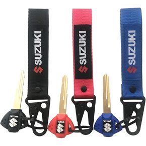 3 x Motorcycle Key Blank Uncut Blade for Suzuki GSXR 600 750 1000 GSX1300R GSF 650 Hayabusa with Key Chain Embroidered Tag Key Ring Accessory Karabiner Shackle