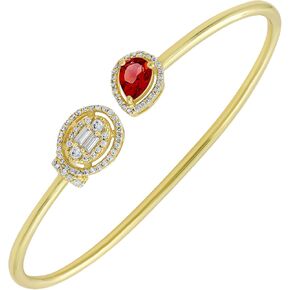 Emerlad Ruby Sapphire 14K Gold Plated Cuff Bracelet with Simulated Diamond - Open Cuff Bangle Gifts For Mom -14K Yellow Gold Plated Cuff Bracelet - Gifts for Her