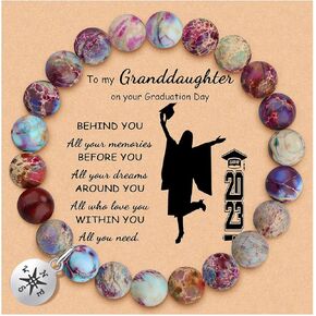 JoycuFF Graduation Gifts for Daughter Sisters Girlfriend Granddaughter Niece Class of 2023 Seniors High School College Women Girls Beaded Bracelets Natural Stone Compass