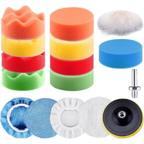 SIQUK 16 Pieces 3 Inch Buffing Pads Foam Polishing Pad Kit Polisher Pads Bonnets Wax Buffer Polish Pads Car Buffer Attachment for Drill