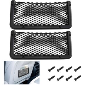 2 PCS Car Net Pocket, ABS Plastic Frame Cargo Net Storage Car Pocket Phone Net, Car Mesh Net Pockets with Screws for Auto, RV, Boat, and Camper Storage Nets (9 x 4.3 Inch)