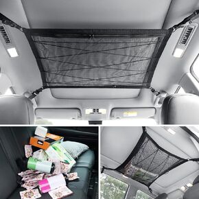 Upgrade Car Ceiling Cargo Net Pocket 31.5x21.6 Strengthen Load-Bearing and Droop Less Double-Layer Mesh Car Roof Storage Organizer Truck SUV Travel Long Road Trip Camping Interior Accessories