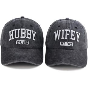 OASCUVER 2PCS Est 2025 Hubby and Wifey Hats Set for Bridal Shower Gifts, Adjustable Embroidered Men Women Baseball Caps