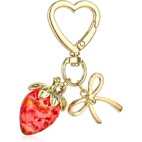 Cute Strawberry Keychain, Strawberry Keychain Accessories for Women Girls Bag Purse Charms Heart Keychain Accessories with Small Bow Strawberry Themed Charm for Backpack Purse Strawberry Lover Gifts