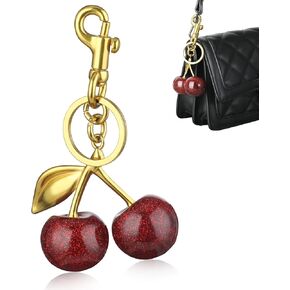 Cherry Bag Charm, Cute Cherry Purse Metal Keychain Accessory with Key Rings and Clip Bag Extender Chain Sparkling Resin Charms for Women Purses Bags Handbags Wallets Backpacks