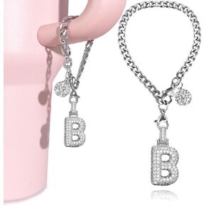 Silver Initial Charm for Stanley Cup- Bubble Letter Charms Accessories for Stanley handle 40 Oz Tumblers Cute Keychain with Diamond Glitter Jewelry Personalized Water Bottle Decorations D