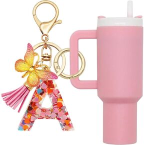 Mini Tumbler Keychain Cute Stanley Cup Charms For Backpack Initial Letter Fashion Tassel Butterfly Pendant Keychain For Women