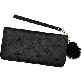 Womens Wallet Wristlet, Large Capacity Wallet Women Heart Wallet with Strap (Black)