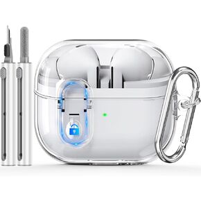 Clear Case Compatible with Google Pixel Buds Pro Case 2022 with Cleaner Kit,Soft TPU Transparent with Lock Clip Protective Case with Keychain for Pixel Buds Pro Charging Case-White Switch