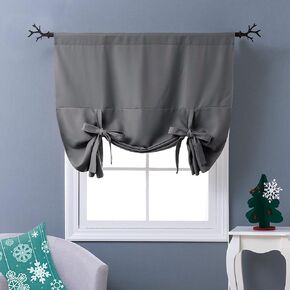 NICETOWN Tie Up Curtain for Kitchen Window, Thermal Insulated Blackout Curtains for Livingroom, and Dining Room, Short Curtains for RV Camper, Black, W46 X L48 Inches, 1 Rod Pocket Panel