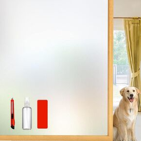 Frosted Window Film Privacy Window Film Glass Decorative, Bathroom Window Privacy Film, Static Cling Removable Reusable Anti-UV Glare Heat Blocking Frosting Cover with Tools 17.5 x 78.7 Inch