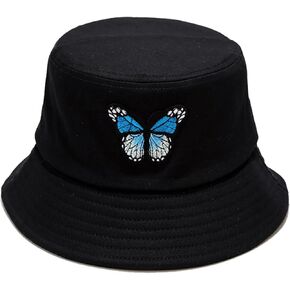 Butterfly Embroidered Bucket Hat Packable Fisherman Cap Unisex Outdoor Trendy Sun Hats