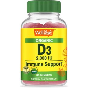 Organic Vitamin D3 2,000 IU (50 mcg) Gummies - Supports Bone, Muscle Strength and Immunity - Non-GMO, Gluten Free - USDA Organic - Natural Flavors - 60 Gummies