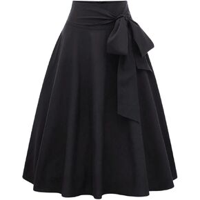 SweatyRocks Women's Elegant Bow Tie Belted Flowy Flared High Waist Midi Skirts