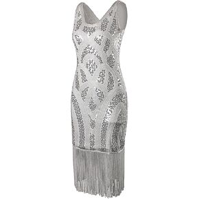 Vijiv 1920s Vintage Inspired Sequin Embellished Fringe Prom Gatsby Flapper Dress