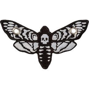 Death Head Hawk Moth Roller Skate Patch - Embroidered Shoe Lace Accessories - White - Size: 3.9 x 2.2 inches