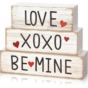 3 Pcs Valentine's Table Decoration Signs Tiered Tray Valentine's Day Wooden Love Blocks Heart Wood Freestanding Valentines Day Decor for Farmhouse Centerpiece Wedding Gift(Lovely Style)