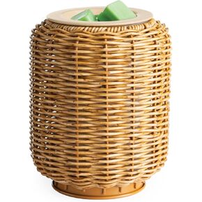 Candle Warmers Etc. Illumination Fragrance Warmer- Light-Up Warmer for Warming Scented Candle Wax Melts and Tarts or to Freshen Room, Wicker Rattan Lantern