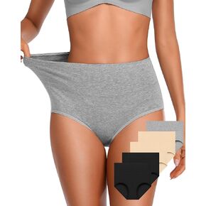 OUENZ Tummy Control Underwear Womens Cotton Panties High Waist Full Coverage Briefs XXL