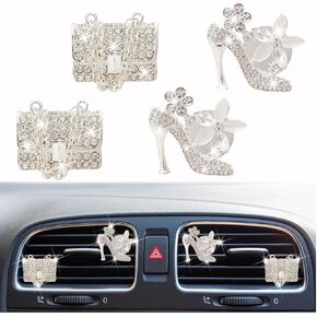 4Pcs Bling High Heel Shoe and Bag Air Vent Clips, Crystal Car Air Fresheners Vent Clips Car Diffuser Vent Clip Rhinestone Diamond Car Decoration Bling Car Accessories for Women，Interior Accessories