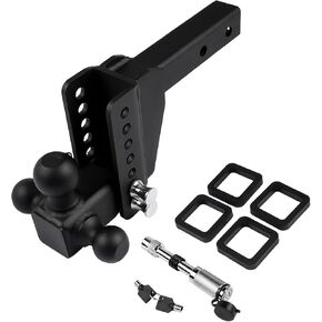 Adjustable Trailer Hitch, Adjustable Drop Hitch for 2-Inch Receiver, 6-Inch Drop Tow Hitch, 18,500 LBS, Tri-Ball (1-7/8", 2", 2-5/16") Heavy Duty Tow Hitch with Double Anti-Theft Pins Locks Mustrod