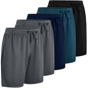 Mens Gym Shorts Athletic Lightweight Performance Quick Dry Shorts with Elastic Waist 5 Pack