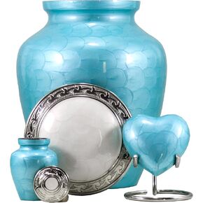Cremation Urns for Human Ashes Adult Male Female | Yellow Sunflower Theme | Pack of Large Urn Small Keepsake Urn Heart Urn Display Stand and Velvet Carry Bags | Funeral Ashes Urns