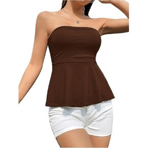 SHENHE Women's Strapless Ruffle Flared Peplum Tube Top Summer Casual Cute Top Shirt