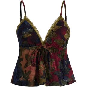 Milumia Women's Ombre Graphic V Neck Tie Front Cami Top Y2k Sleeveless Flared Hem Tops