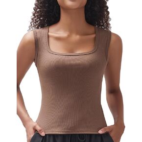 Women's Square Neck Ribbed Tank Tops Sleeveless Shirts Casual Basic Tanks Slim Fitted Workout Tops