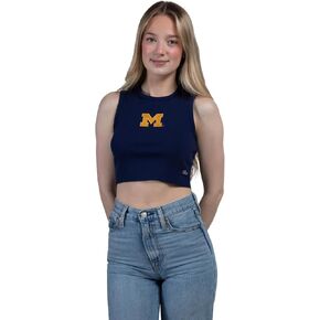 Hype & Vice Cut-Off Tank for Women (Medium) - University of Michigan Top for Women, Cropped Fit Tank Top, College Shirts for Game Days - Navy