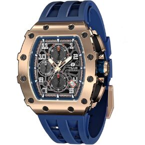 TSAR BOMBA Watches Men Luxury Square Mens Watch Chronograph 50M Waterproof Sapphire Glass Japan Quartz Movement TMI VK67 Silicone Strap Classic Tonneau Design Luminous Calendar Wrist Watches
