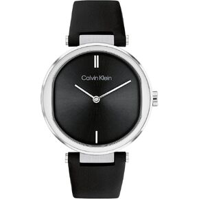 Calvin Klein Sensation Women's Stainless Steel Case Quartz Watch with Black Leather Strap (Model: 25200255)