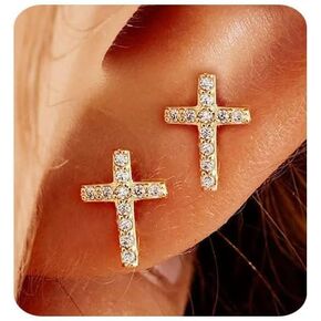 أقراط ذهبية للنساء 14 قيراط أقراط متقاطعة من الذهب عيار 14 قيراط أقراط صغيرة بسيطة وبسيطة هدية مجوهرات لها in Kuwait