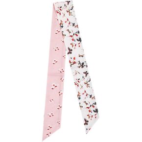 Long Floral Skinny Scarf For Women Silk Like Neckerchief Hangbag Handle Hair Head Wraps Belt