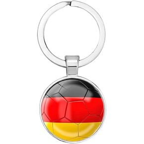 Art Attack German Flag Soccer Keychain, Germany National Football Team Accessories History Party Favor Fan Car Key Chain Ring Pendant Charm (Silver)