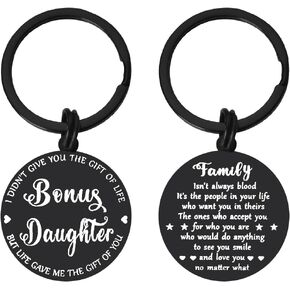 YALLNASL Bonus Son Daughter Gifts Keychain for Stepson Stepdaughter Birthday Wedding Gifts for Daughter Son In Law Keychains