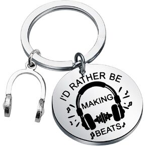 MYOSPARK Music Producer Gift I'd Rather Be Making Beats DJ Keychain Music Audiophile DJ Gift Turntablists Gift