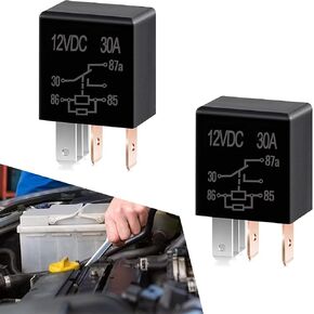 2 PCS Car 5-pin SPST Relay Switch, 12V 30A Waterproof Heavy-Duty Standard Motor Stabilizing Relay, Multi-Purpose Relay Replacement Modification Accessories, for Most Cars Trucks (Black)