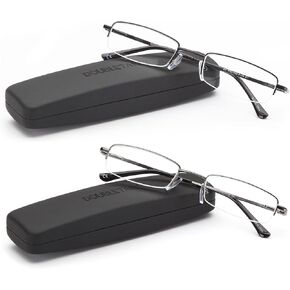 DOUBLETAKE Reading Glasses - 2 Pairs Compact Case Semi Rimless Readers