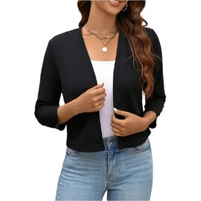 SweatyRocks Women's Open Front Jacket Casual 3/4 Sleeve Work Jackets Coat