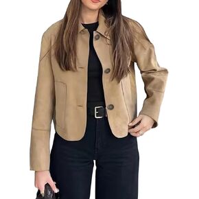 Lucrosun Women's Button Down Suede Jacket Trendy Fall Coat Winter Outfits 2024