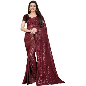 Women Georgette Saree with Heavy Sequence Work with Unstitched Blouse Piece for Party Wear